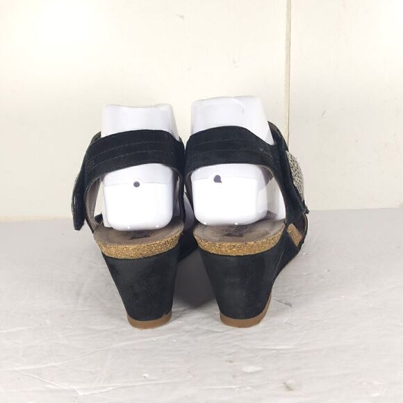 Mephisto Women's Jackie 40 US9-9,5 Black Leather Cork Embellished Wedge Sandals - Picture 10 of 16